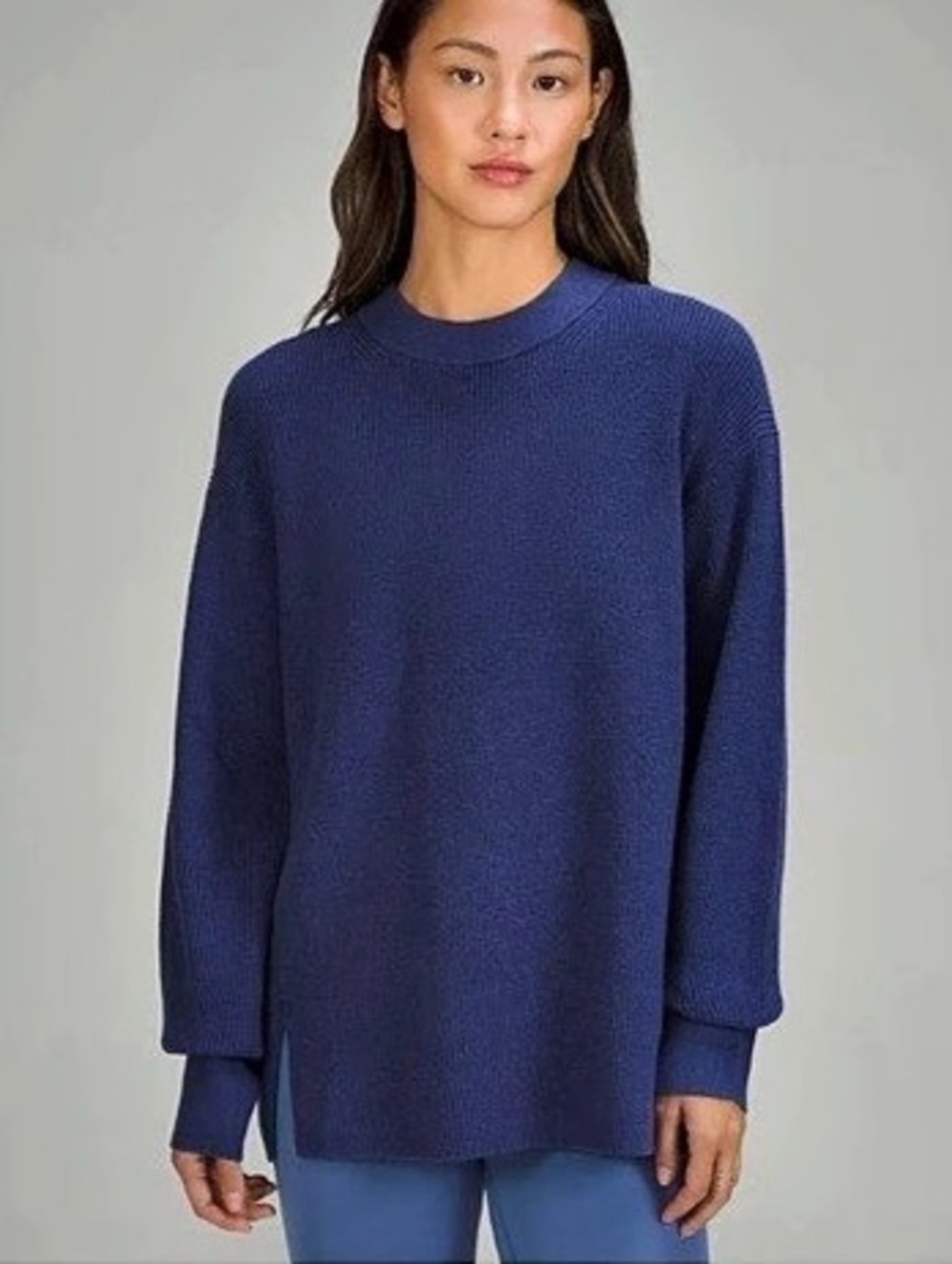 Lululemon Merino Wool-Blend Ribbed Crewneck Sweater Ribbed Crewneck in Blue Size